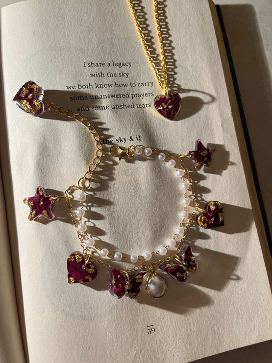 Pearl Bracelet and Heart Pendent Set