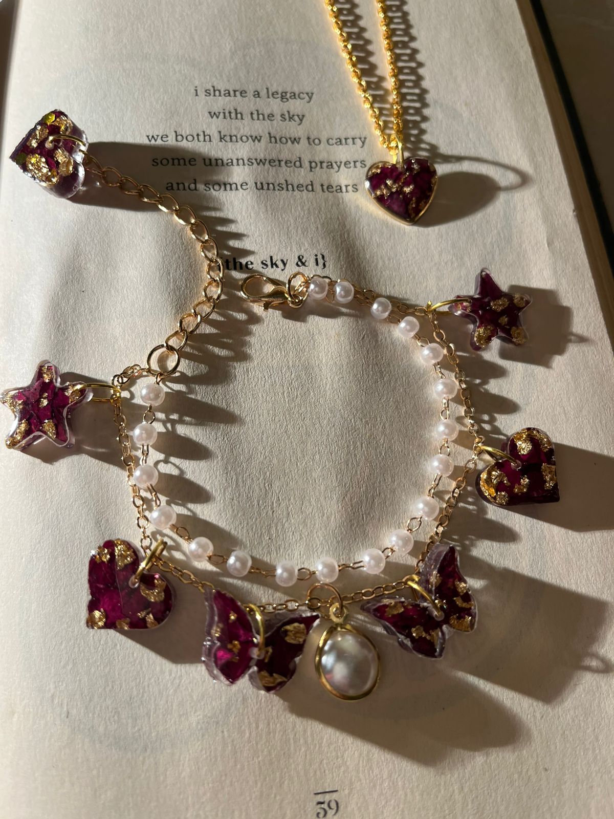 Pearl Bracelet and Heart Pendent Set
