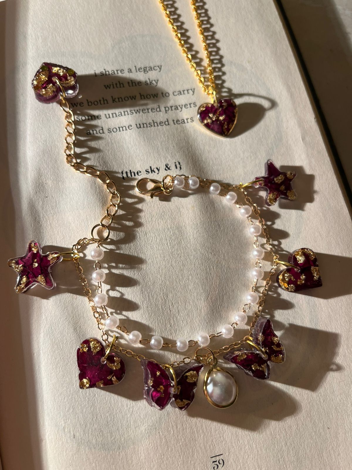 Pearl Bracelet and Heart Pendent Set