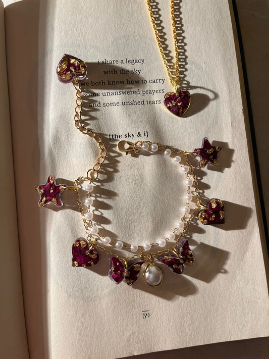 Pearl Bracelet and Heart Pendent Set